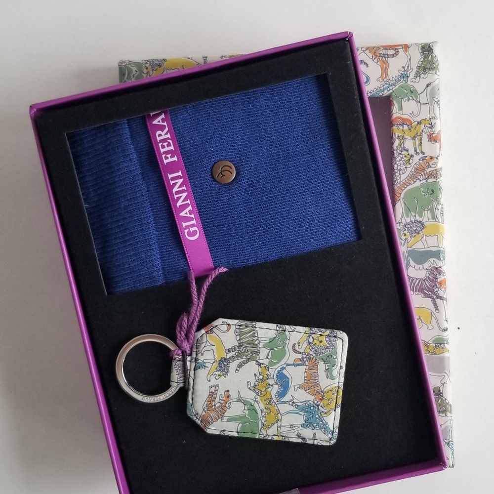 Tie with handkerchief, sock, key ring
